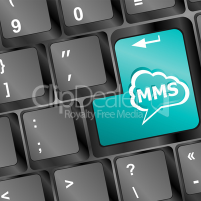 Social media key with mms text on laptop keyboard
