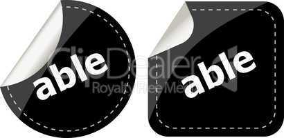able word black stickers set icon button