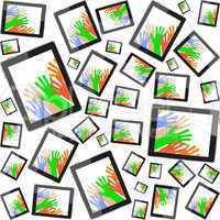 Tablet pc with hand on screen seamless pattern