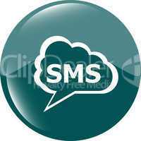 sms green circle glossy web icon on white background
