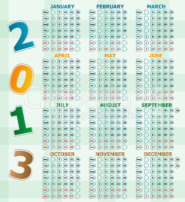 Simple 2013 year vector calendar