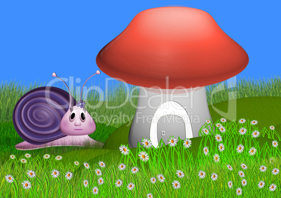 snail and mushroom