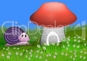 snail and mushroom
