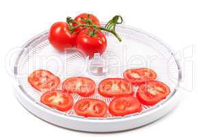 Ripe tomato on food dehydrator tray