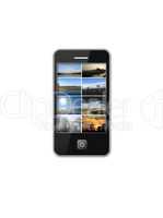 modern mobile phone with many photo of landscapes