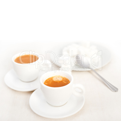 Italian espresso coffee and sugar cubes