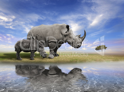 Mother Rhino With Calf