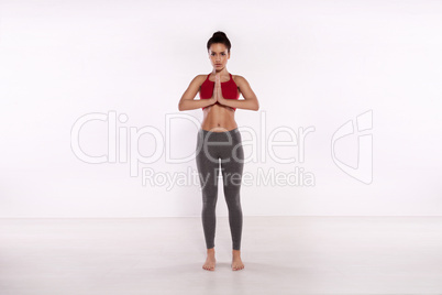attractive woman practising yoga