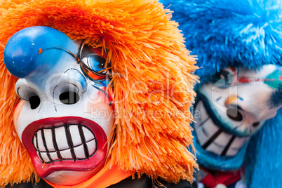 Traditional Waggis Masks At Fasnacht Festival Basel, Switzerland