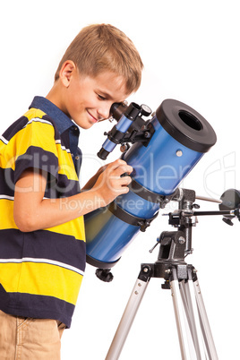 Child Looking Into Telescope on white