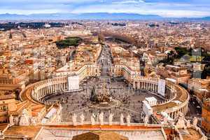 Rome, Italy. Famous Saint Peter's Square in Vatican and aerial v