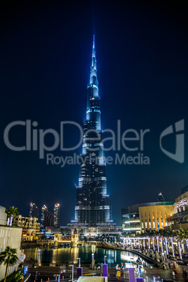 View on Burj Khalifa, Dubai, UAE, at night