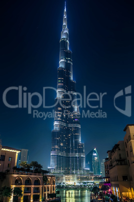 View on Burj Khalifa, Dubai, UAE, at night