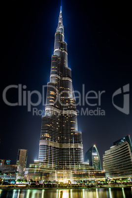 View on Burj Khalifa, Dubai, UAE, at night