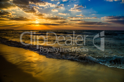 Dubai sea and beach, beautiful sunset at the beach