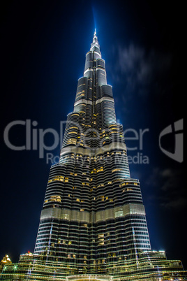 View on Burj Khalifa, Dubai, UAE, at night