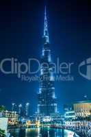 View on Burj Khalifa, Dubai, UAE, at night