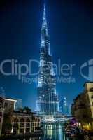 View on Burj Khalifa, Dubai, UAE, at night