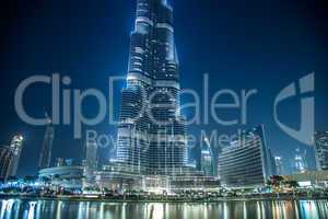 View on Burj Khalifa, Dubai, UAE, at night