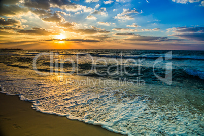 Dubai sea and beach, beautiful sunset at the beach