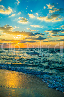 Dubai sea and beach, beautiful sunset at the beach