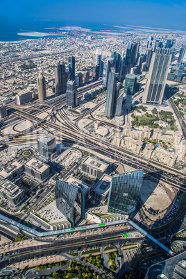 Dubai downtown. East, United Arab Emirates architecture. Aerial