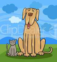 small cat and big dog cartoon illustration