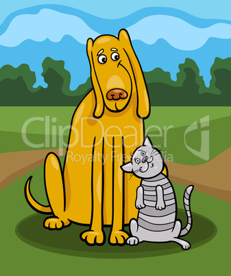 dog and cat in friendship cartoon illustration
