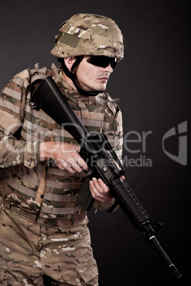 Modern soldier with rifle