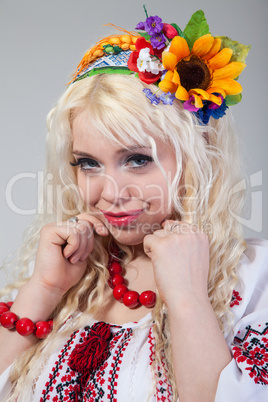 Woman wears Ukrainian national dress