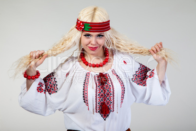 Woman wears Ukrainian national dress