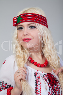 Woman wears Ukrainian national dress