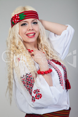 Woman wears Ukrainian national dress