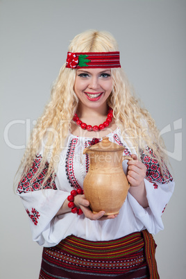 Woman wears Ukrainian national dress