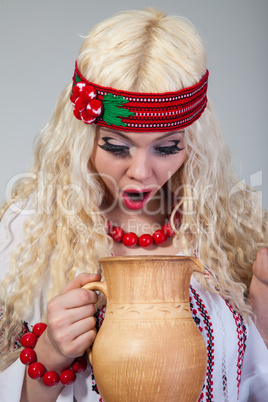 Woman wears Ukrainian national dress