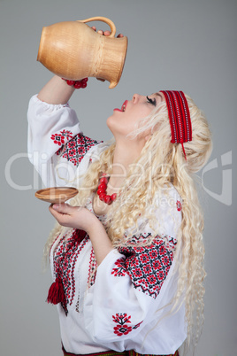 Woman wears Ukrainian national dress