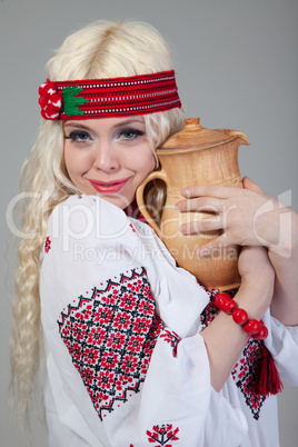 Woman wears Ukrainian national dress