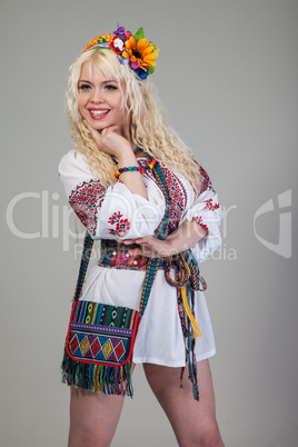 Woman wears Ukrainian national dress