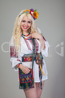 Woman wears Ukrainian national dress