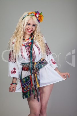 Woman wears Ukrainian national dress