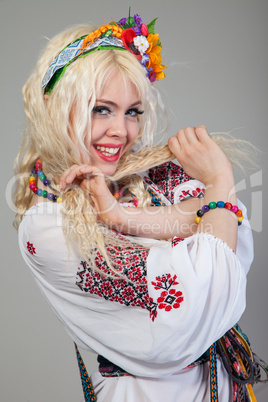 Woman wears Ukrainian national dress
