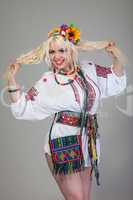 Woman wears Ukrainian national dress