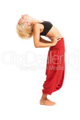 Practicing Yoga. Young woman isolated on white background