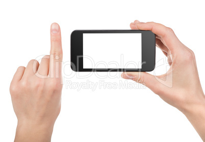 Black smart phone in hand isolated