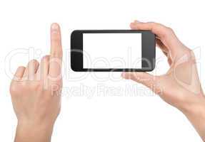Black smart phone in hand isolated
