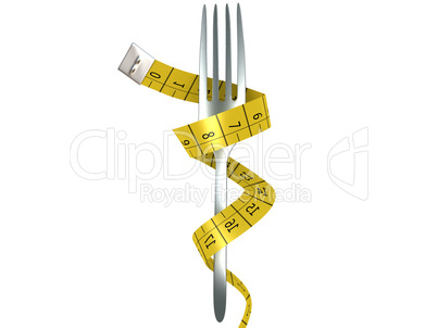 Fork with measuring tape as a symbol of disciplined dieting and