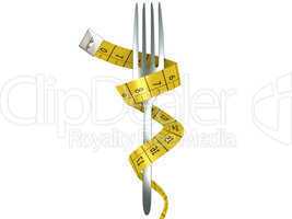 Fork with measuring tape as a symbol of disciplined dieting and