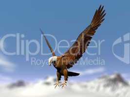 Eagle landing over snowy mountain - 3D render