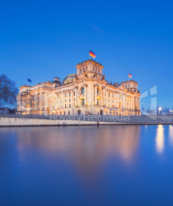 The Reichstag building (Bundestag), famous landmark in Berlin  and housing the German Government  with spree reflection