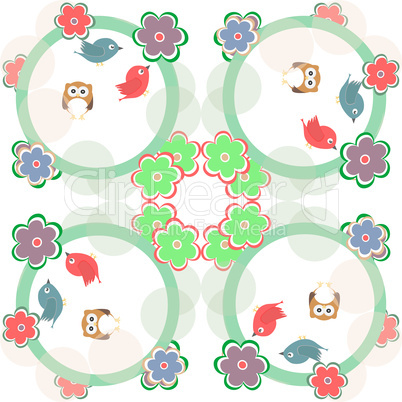 Cute seamless flower owl background pattern